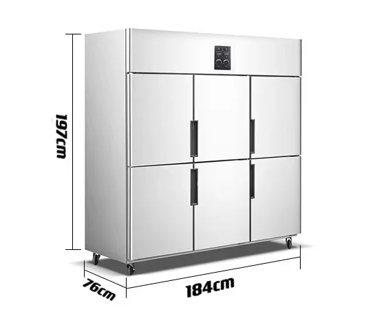 201 Stainless Steel Restaurant Kitchen Electric Commercial 6 Door Refrigerator Freezer Cooler Refrigeration Equipment