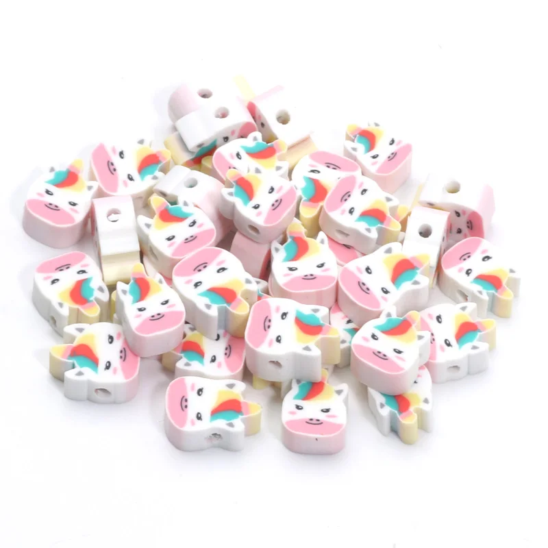 20/50/100pcs Cartoon Unicorn Beads Polymer Clay Spacer Beads For Diy Phone Chain Bracelet Necklace Jewelry Making Accessories