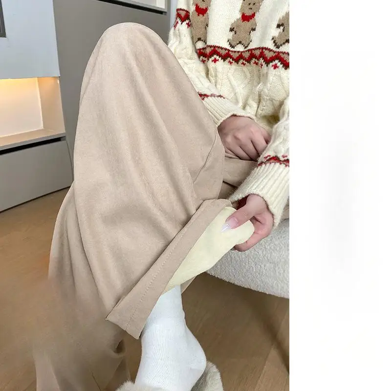 Costume pantalon à jambes larges pour femme, Double couche, Baggy, gothique, Punk, haute rue, thermique, doublure en peluche, polaire rembourrée, hiver