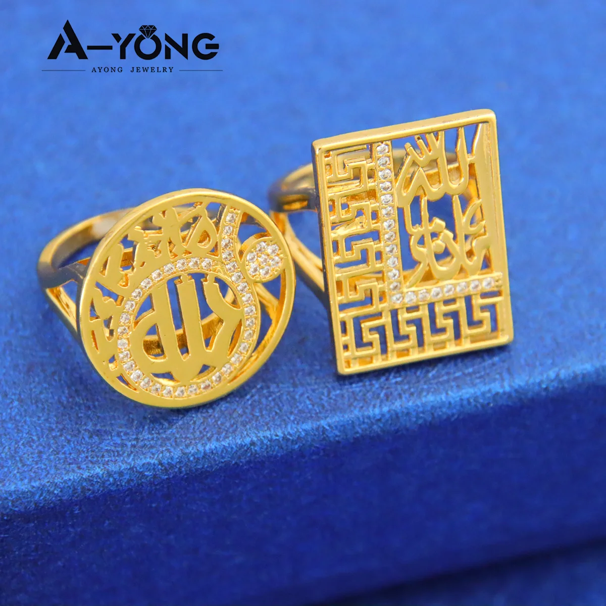 Arabische Mode Zirkonia-Ringe 21k Vergoldet Nigeria Braut Hochzeit Glücksring Oman Islamische Frauen Ayatul Kursi Schmuck – Detail 2