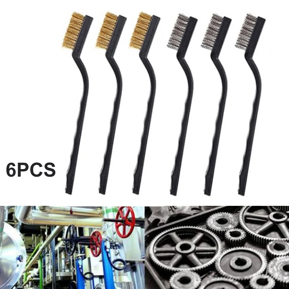 Wire Brush Brass Brushes Woodworking 6pcs/Set Clean Tools Curved Handle For Polishing Metal Remove Rust Rust Scratch Home Kits