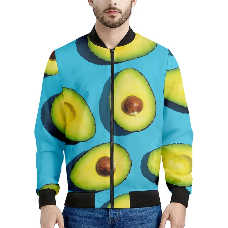 Avocado Pattern Zipper Jacket For Men 3d Printed Fruits Coat Street Casual Zip Up Jackets Tops Long Sleeve Bomber Sweatshirt