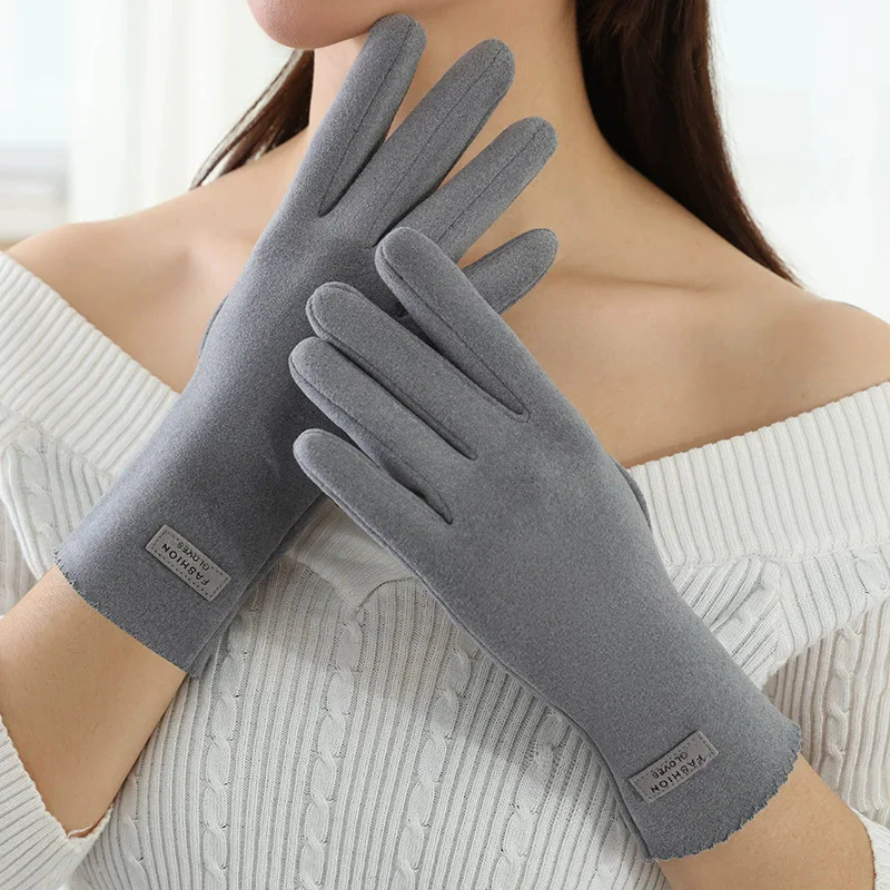 Warm Gloves Women Autumn Winter Fleece Thickened Touch Screen Windproof Cold Proof Fashion Outdoor Driving Cycling Skiing