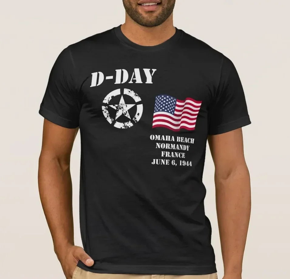 O-Neck Summer Short Sleeve Casual Mens T-shirt Size S-5XL Omaha Beach,Normandy,France,June 6,1944 D-Day T-Shirt 100% Cotton