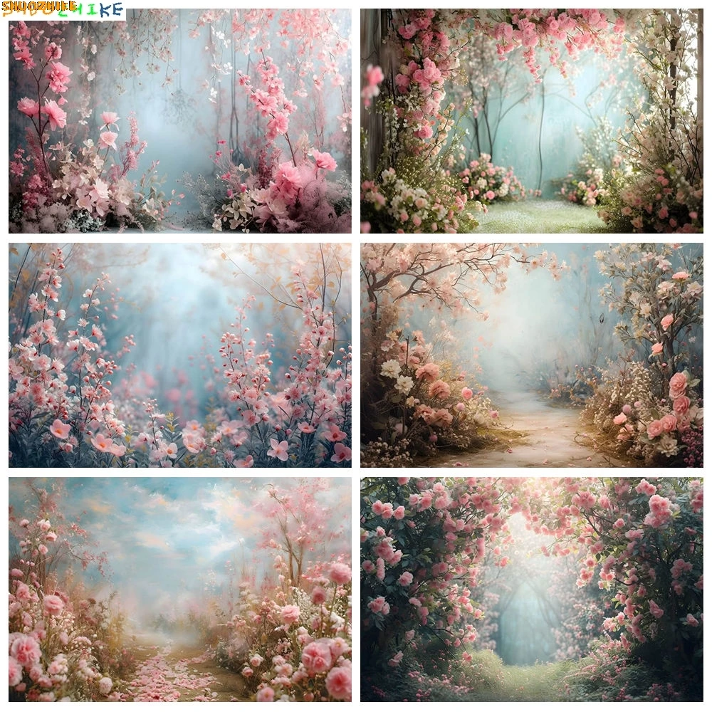 

Pink Floral Spring Tree Easter Day Eggs Background Garden Butterfly Birthday Party Rabbit Newborn Kids Photography Backdrop HG01