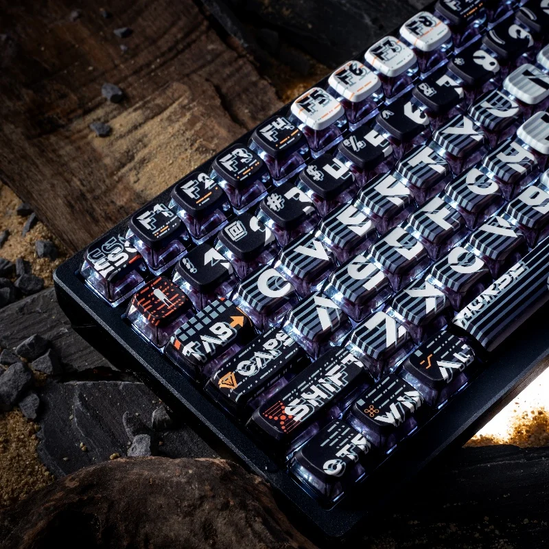 122-Key Translucent Keycaps, Unique Artistic ASA Height, Morse Cipher Theme, Black And Blue Color Combination, PBT Material