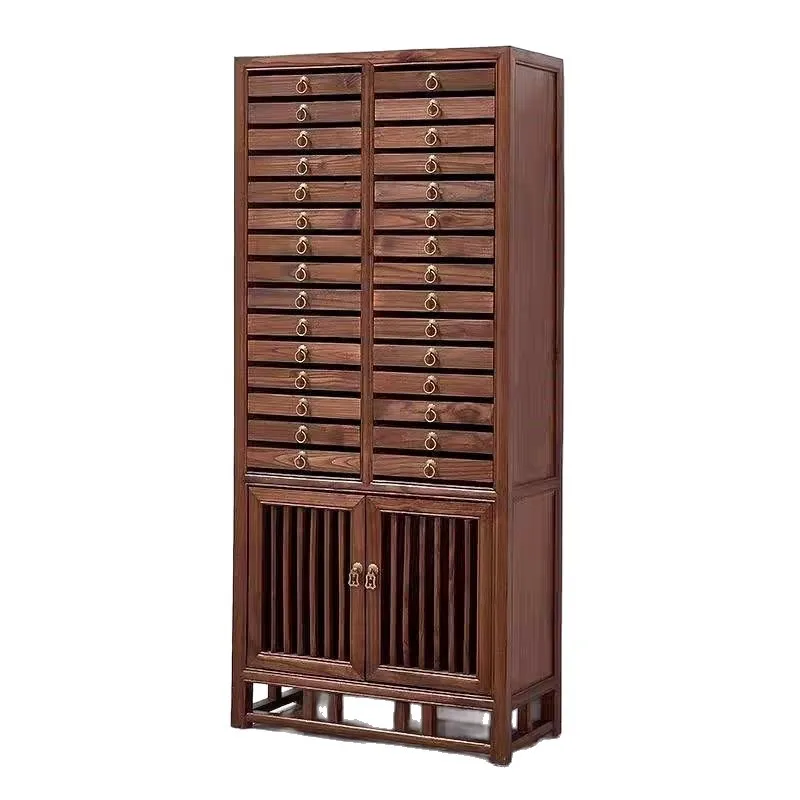 New Chinese style Pu'er tea cake storage cabinet Old elm tea cup storage