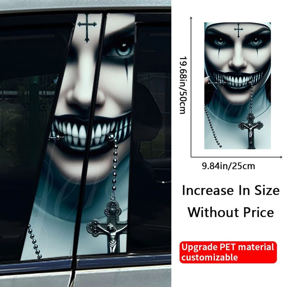 Gothic Nun Sister Car B-pillar Stickers Car Center Column Halloween Decoration Cover Scratches Waterproof Decal Car Accessories