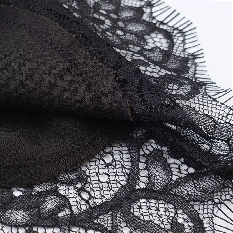 Elegant Black Satin Lace Trim Asymmetric Cami Dress for Women - Evening Party Cocktail Dress