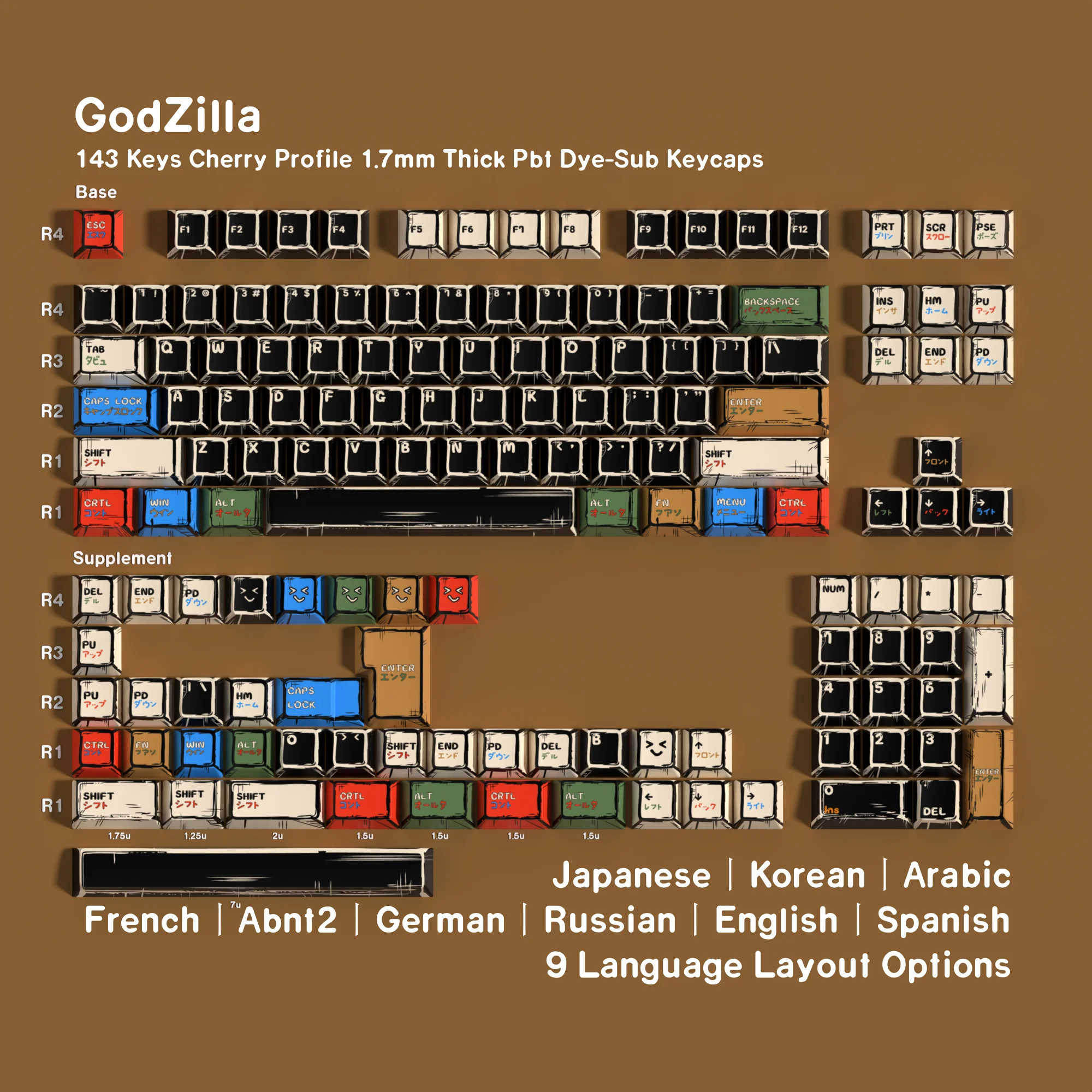 Comic keycaps Monster Anime Cartoon 143 Keys PBT Cherry Profile Korean German Japan Key Cap Dye-sub Mechanical Keyboard Caps