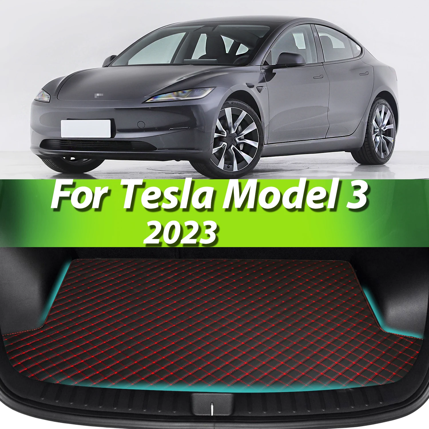 

For Tesla Model 3 2023 Artificial Leather Car Trunk Mat Rear Trunk Cargo Protective Mat Car Interior Accessories