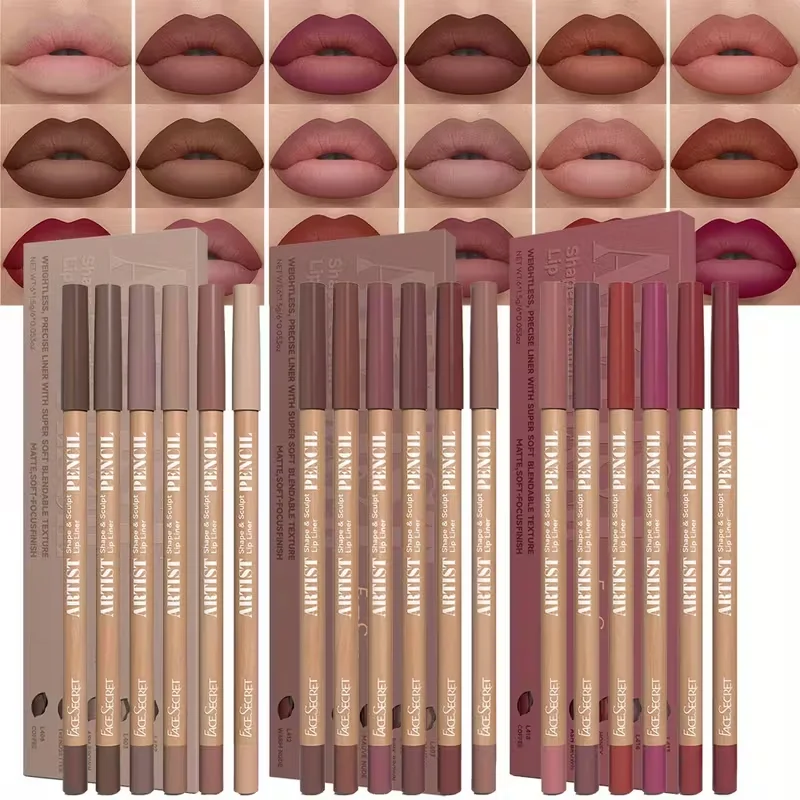 6本/セット ヌードリップライナーメイクアップセット、自然で長持ちする防水マット効果、長持ち、細かい質感、ベルベットのような
