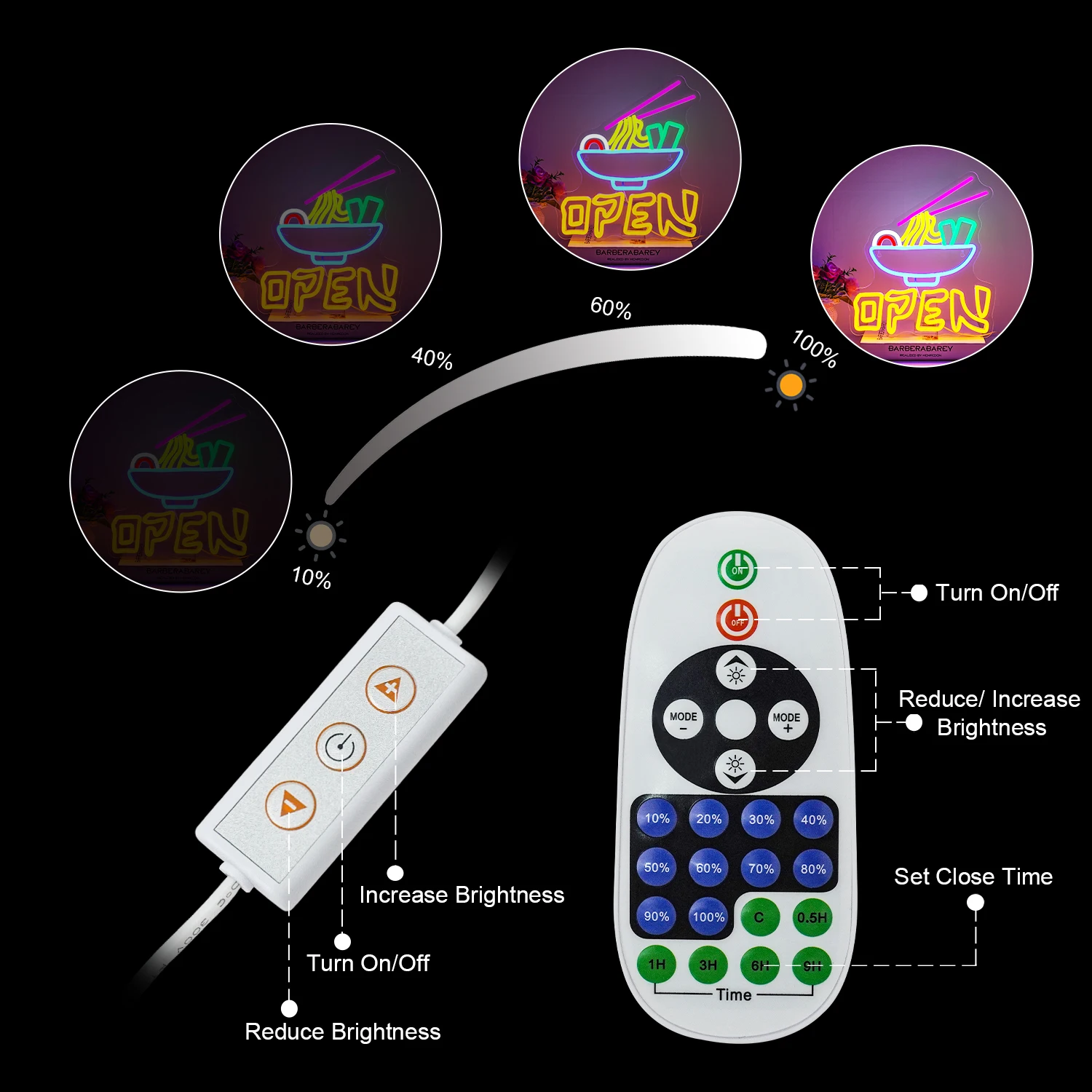 Ramen Neon Sign Shop Open Wall Decor Dimbaar Kleurrijk LED Light Up Sign voor Restaurant Keuken Fast Food Bar Club Party Decor