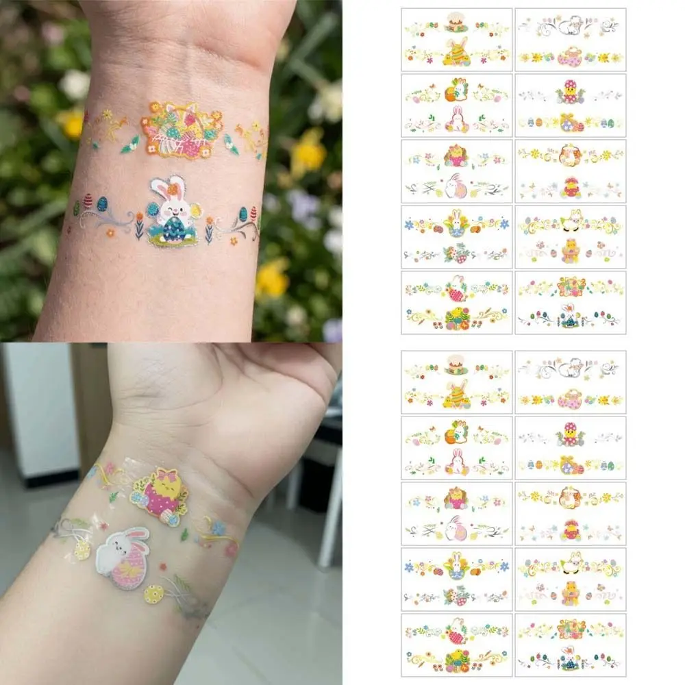 

Временная татуировка на запястье, руку, лицо, ногу: мультяшный кролик, морковь, яйца, лицо. Водостойкая, долговечная.