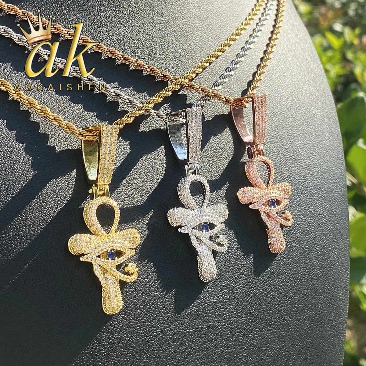 

Aokaishen Iced Out Eye Крест Ожерелье Подвеска для Мужчин 5А Цирконий Позолоченные Ювелирные Изделия Хип-Хоп