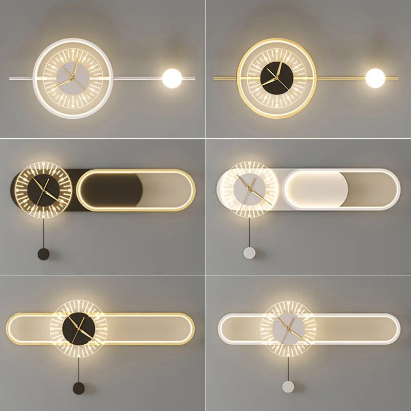 Modern Clock LED Wall Light, Sconces Iluminação Interior, Home Decor, Cabeceira, Corredor, Corredor, Hotel, Sala De Estar