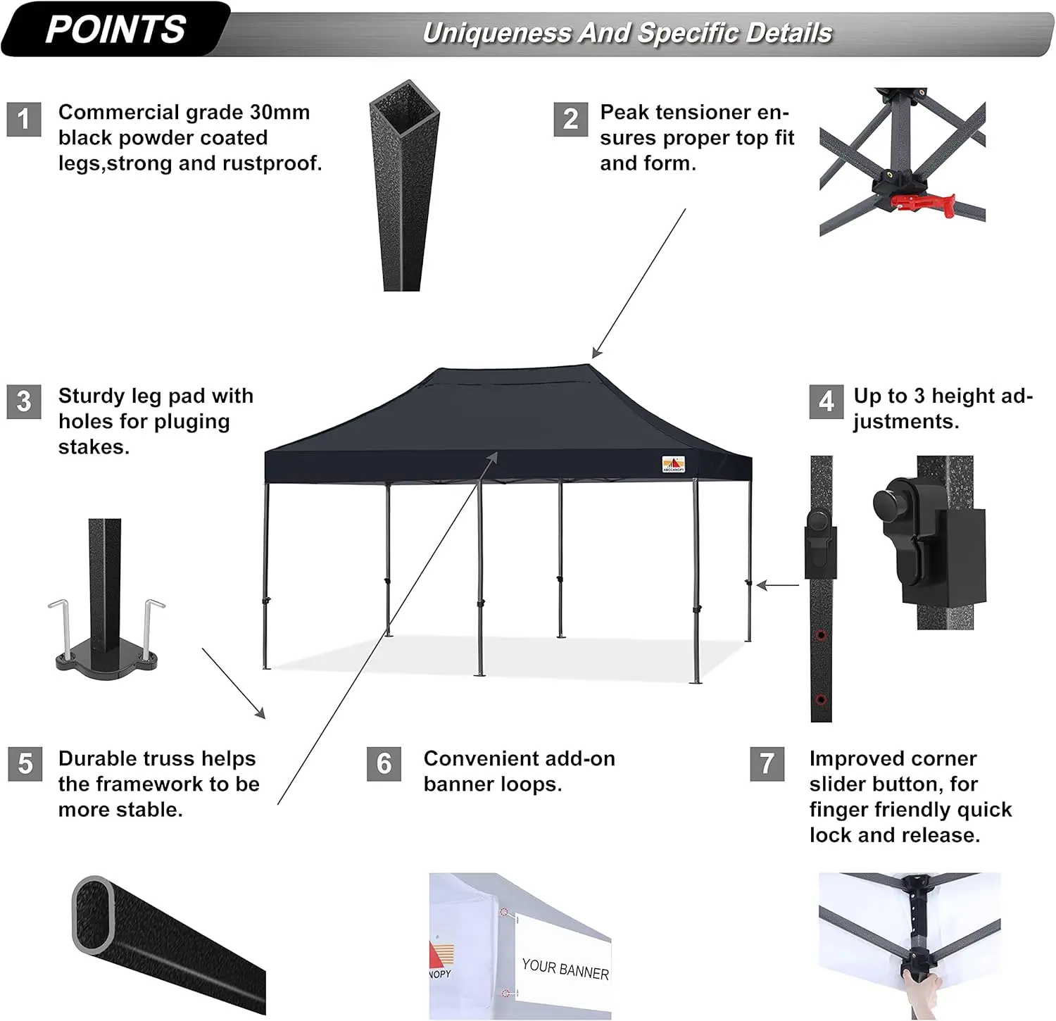 Heavy Duty Easy Pop up Canopy Tent with Sidewalls 10x20 Black Best Quality of Frame and Fabric Durable Easy to Lock