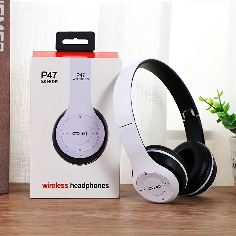 

P47 Bluetooth 5.0 wireless headphone foldable HiFi stereo bass earphone kid helmet gift with mic USB adaptor for iPhone game