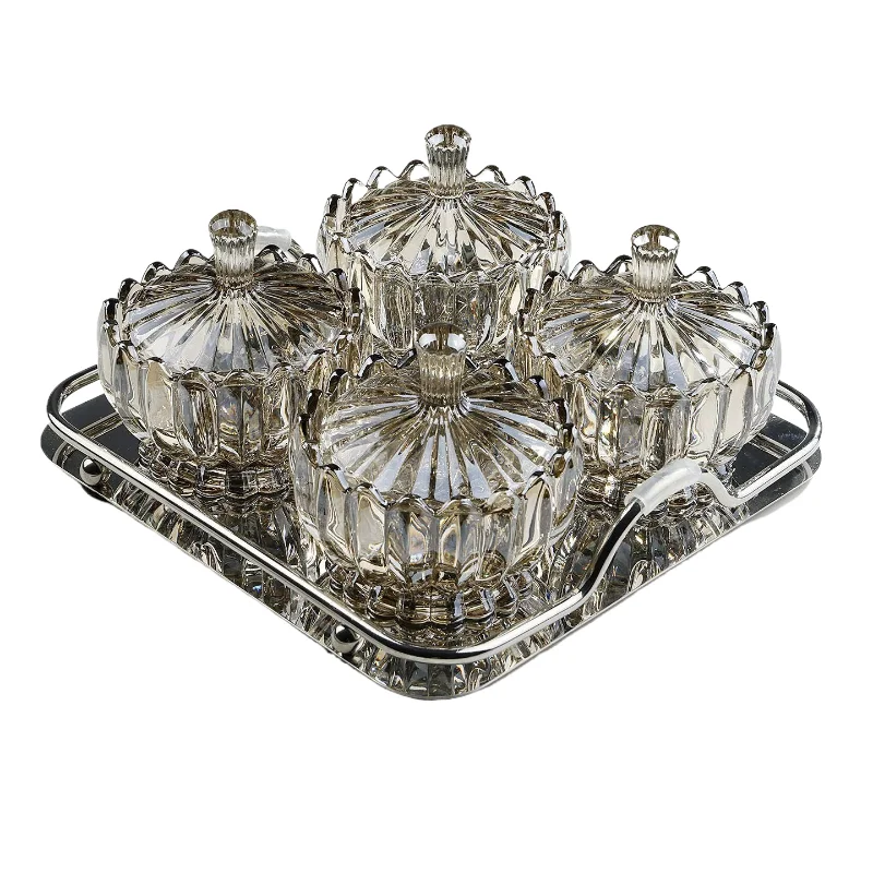 High-value lotus divided snack plate with lid glass dried fruit plate household living room candy tea