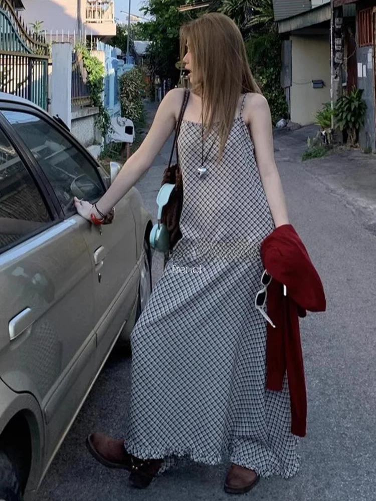 

Женское летнее повседневное универсальное праздничное платье Rouje Kefss в стиле ретро, в клетку, без бретелек, А-силуэт, длинное, с завышенной талией