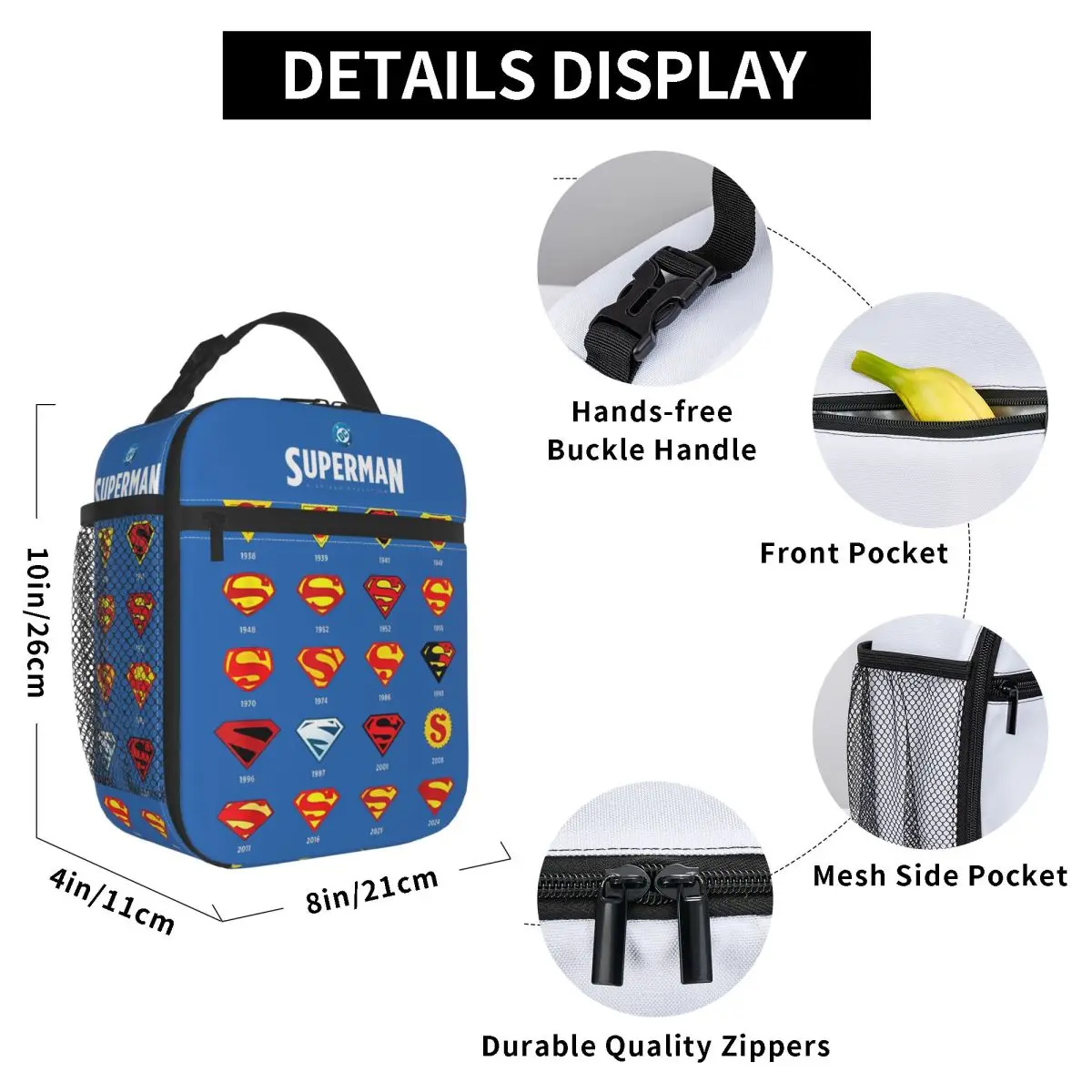 Supermans S-Shield Evolution Bolsas de almuerzo aisladas Contenedor de comida grande Bolsa refrigeradora Tote Fiambrera Viajes universitarios Hombres Mujeres