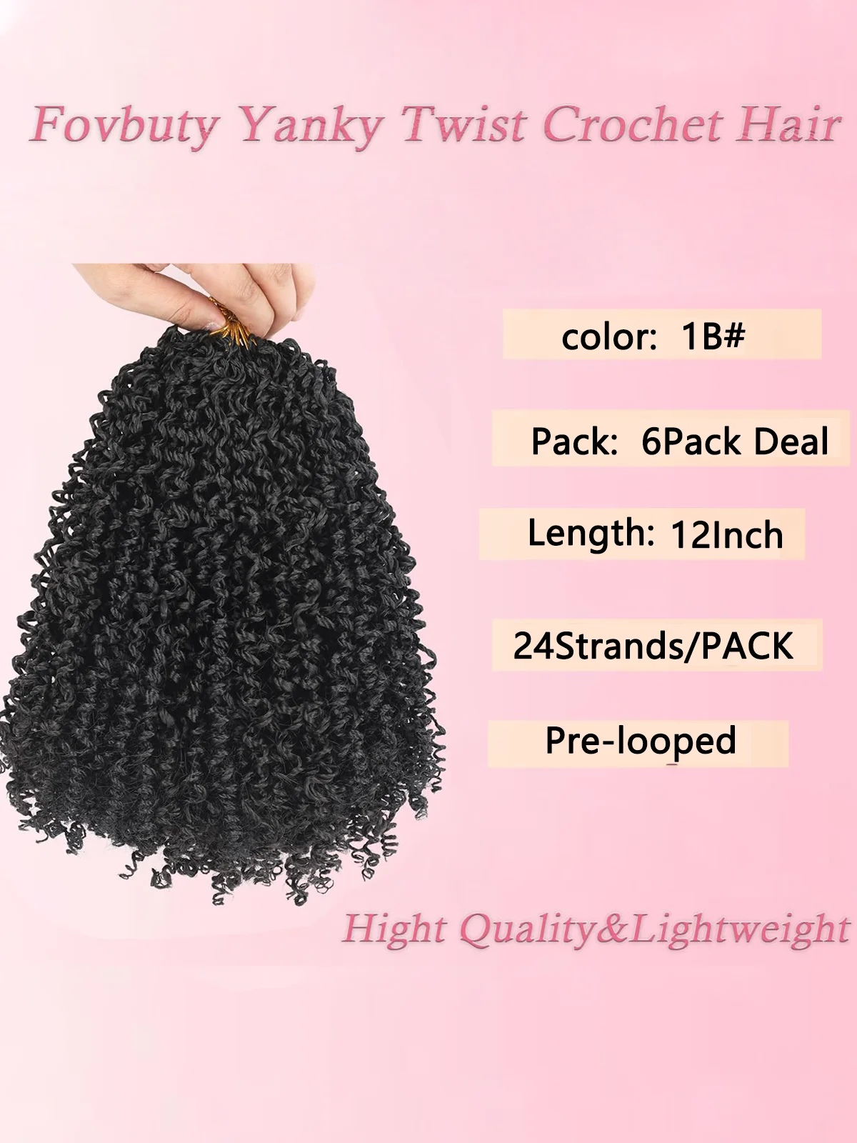 ต่อผมโครเชต์ Yanky Twist |   ความยาว 8" 10" 12" 14" |   8 ชิ้น/แพ็ค |   ผมถักเปียสังเคราะห์