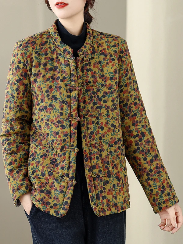 Authentic Thiened Cotton Jaet Winter Outerwear Hanfu Cotton Linen Sle Long Sve Regular Fit Single Button Closure