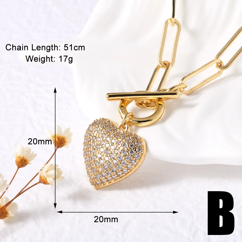 FLOLA Luxury Crystal Bubble Heart Necklaces for Women Gold Plated Paperclip Chain Water Drop Necklaces Statement Jewelry nkey26