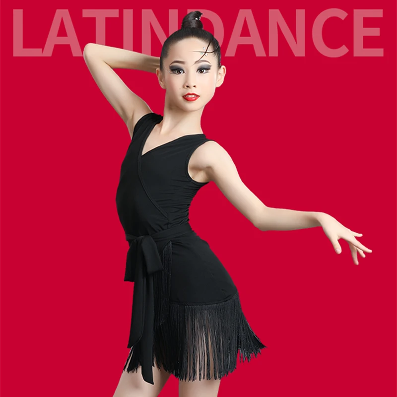 Vestido de práctica de actuación de clasificación profesional para competición de baile latino para niños, novedad de verano, vestido con borlas para baile latino