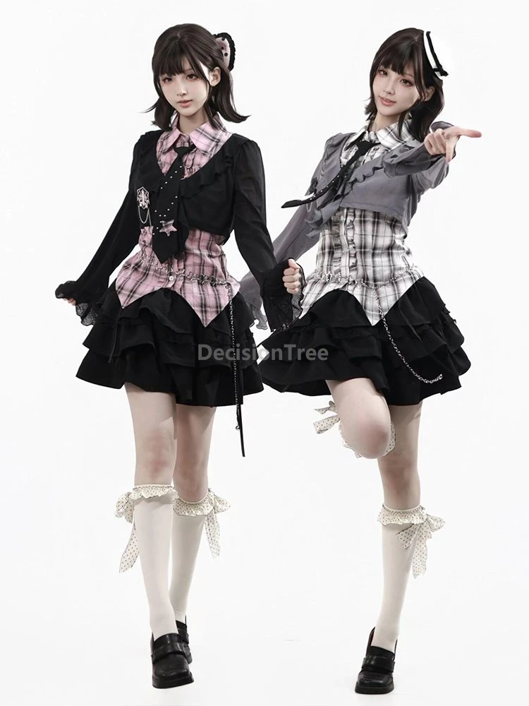 ensemble-uniforme-jk-style-coreen-japonais-chemise-a-carreaux-cintree-avec-dentelle-tricotee-jupe-a-volants-ensemble-3-pieces-uniforme-universitaire