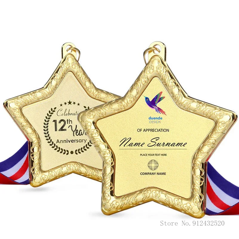 Creative Five Star Metal Hanging Neck Medal Outstanding, Excellent Employee, Annual Meeting Award, Commemorative Home Decor, 3Pc