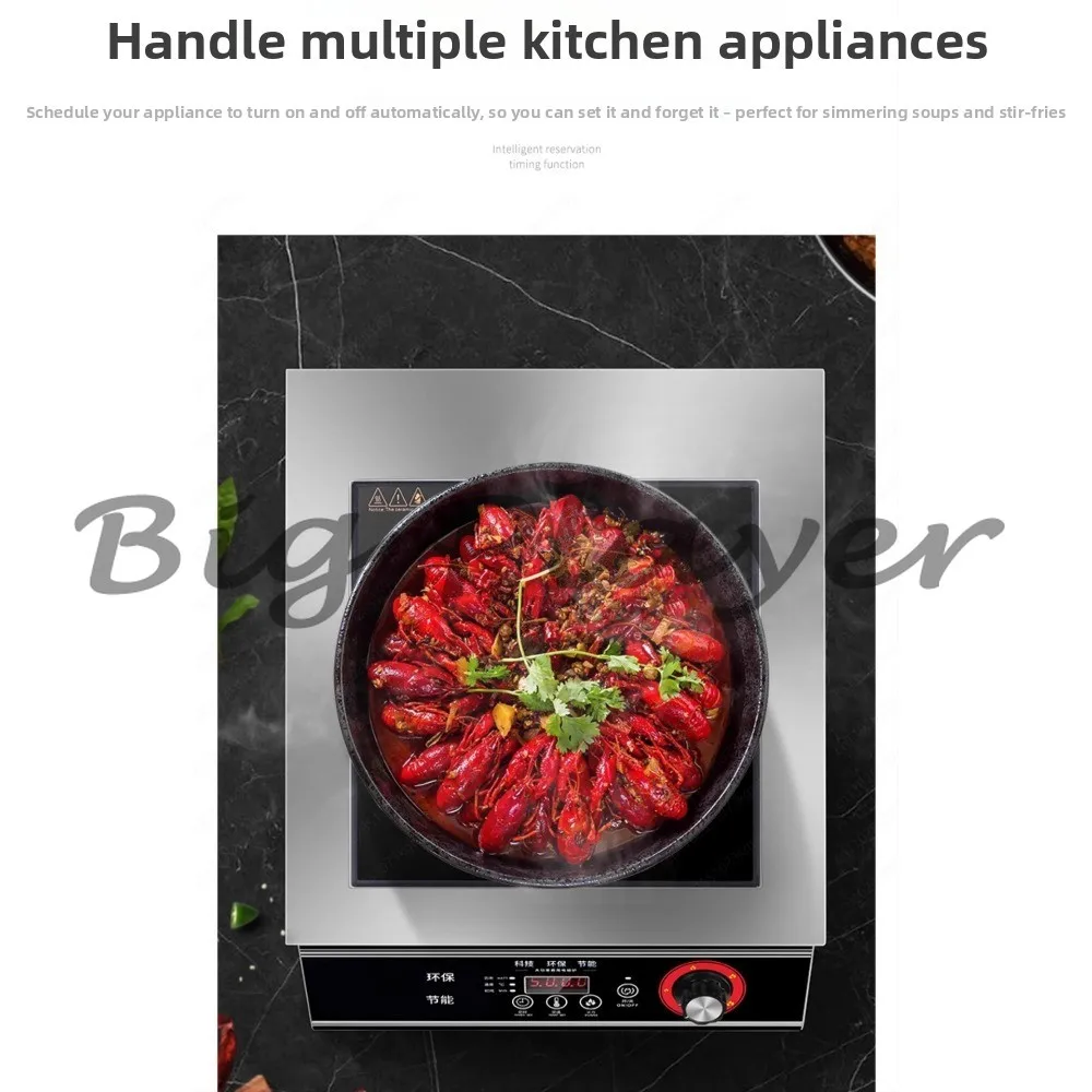 Commercial 5000W Induction Cooktop - Flat Concave Design Stir Fry Soup Stove for Canteen and Restaurant Use