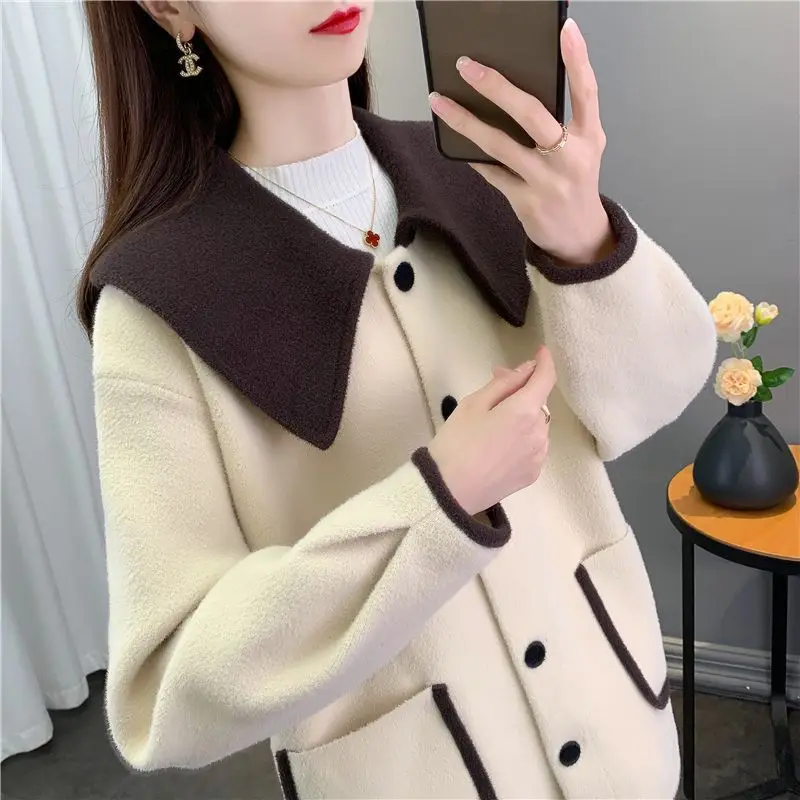 

Women's woolen jacket New autumn and winter clothing Korean version loose medium and long knitted woolen coat cardigan thick