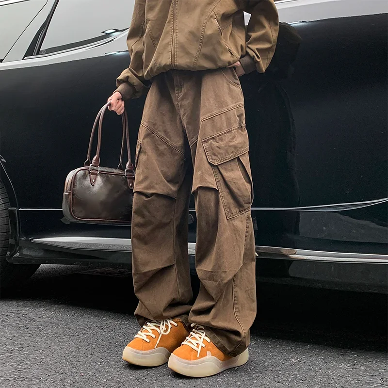Y2K Big Pocket Men's Cargo Pants Harajuku Loose Straight Wide Leg Trousers Side Pocket Baggy Pants Spring Man Hip Hop Sweatpants