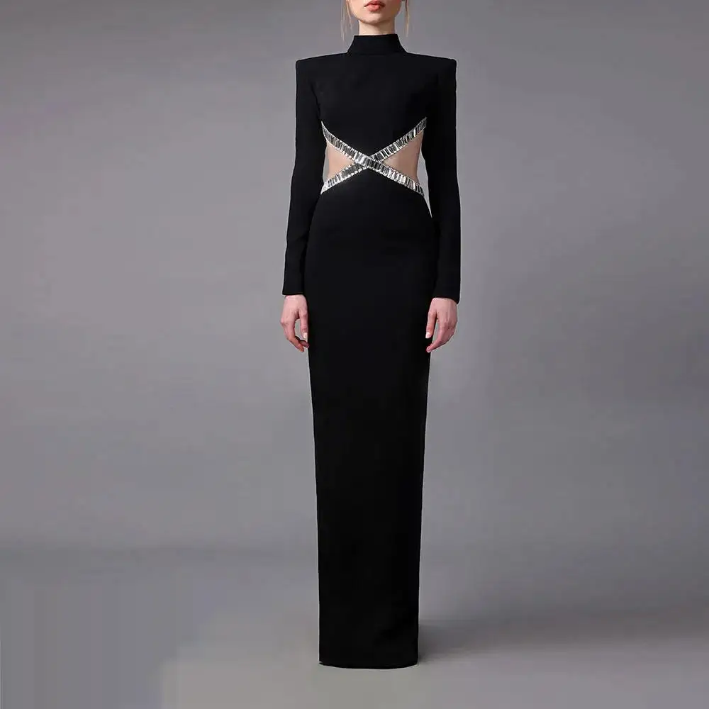 

High O Neck Backless Prom Dress Long Sleeves With Floor Length Evening Dress Women Wedding Party Formal Gowns Arabia