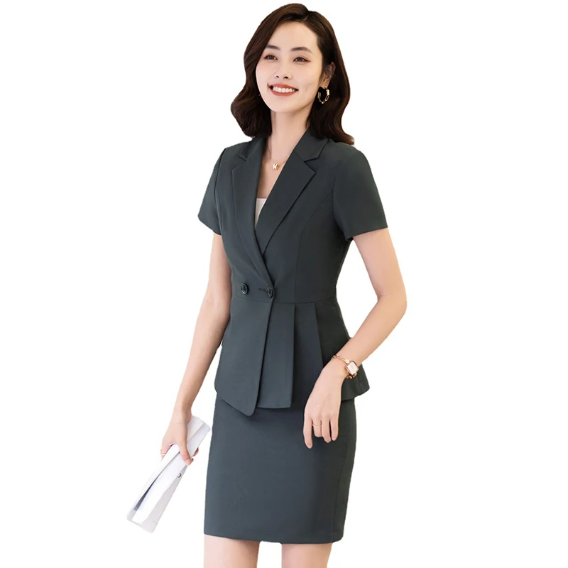 

2023 Korean Summer Formal Ladies Skirts Blazer Women Business Suits with Sets Work Wear Office Uniform 4XL Size Skirt Jacket