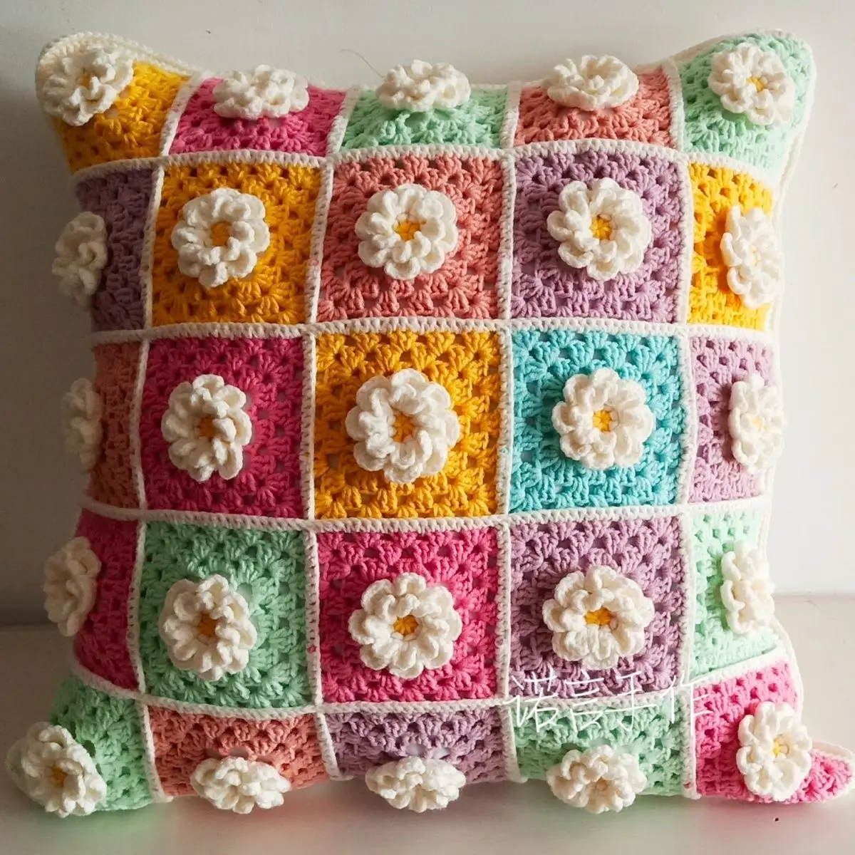 Finished product)) Woolen woven gardenia flower pillow crochet cushion finished product DIY with inner core new model