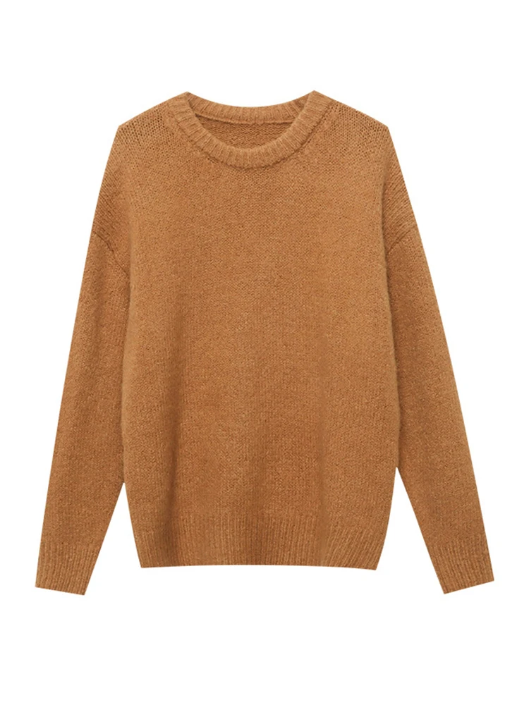 [LANMREM] Knitting Pullover Sweater For Women Round Neck Long Sleeve Warm Female Loose Tops Fashion 2024 Autumn New 26C586