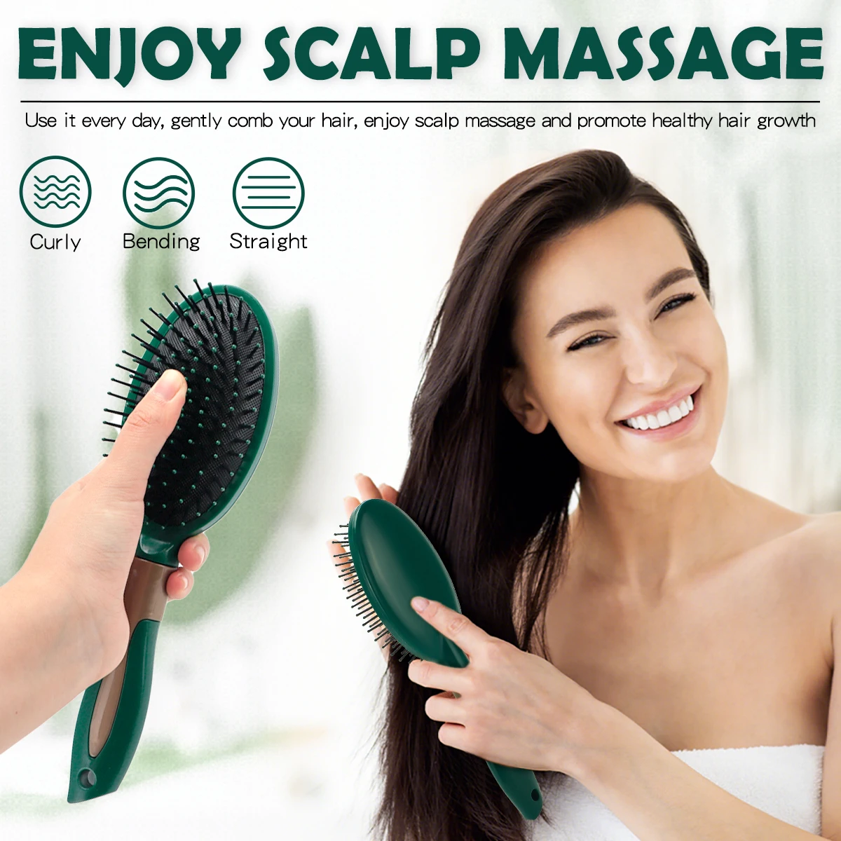 

Massage Hair Brushes With Silicone Cushion Base Nylon Bristle Pins Blow Drying Detangler Hairbrush Styling Wet/Dry Hair Styling