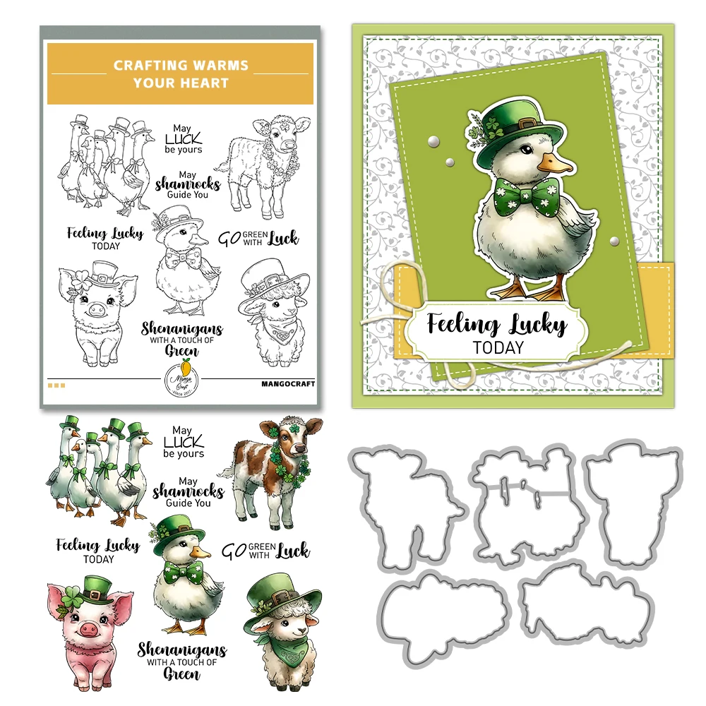 Mangocraft ST. Patrick Day Cute Animals Cutting Dies Clear Stamp DIY Scrapbooking Metal Dies Silicone Stamp For Card Albums