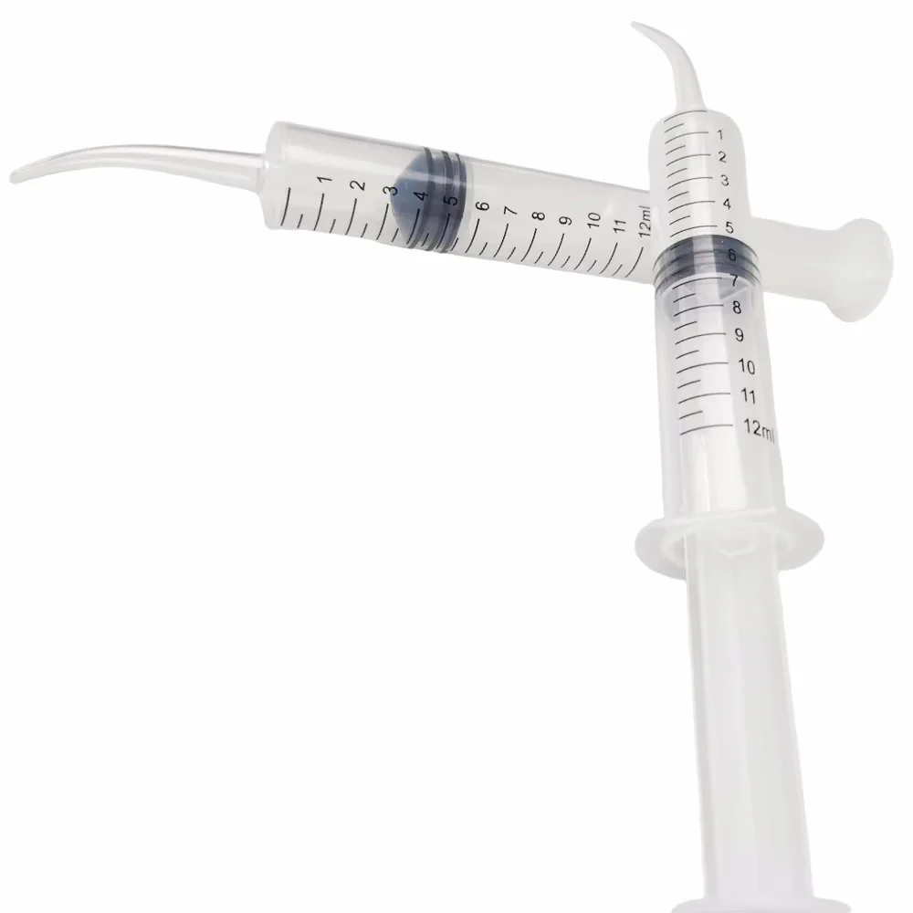 Disposable Dental Syringe - Curved Tip Teeth Flushing & Impression Syringe (Plastic)