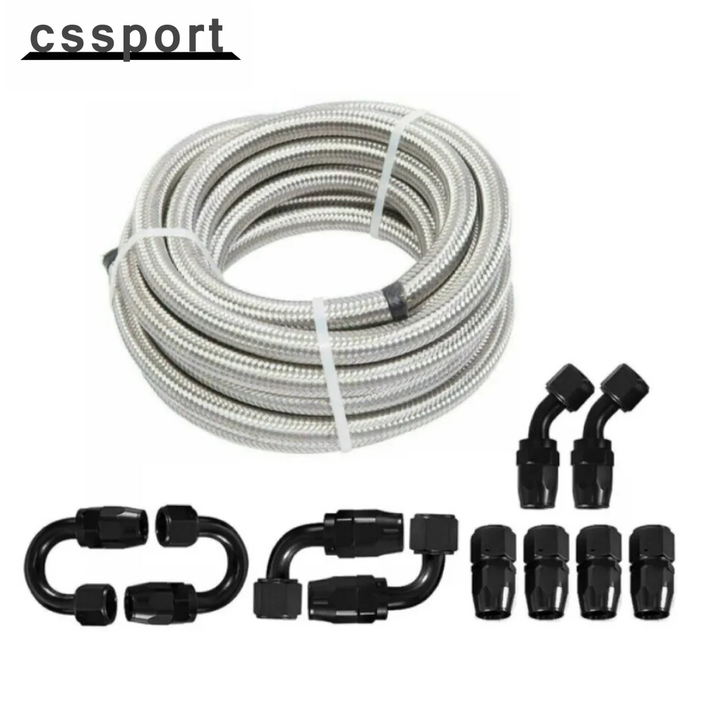 

AN10 20FT Stainless Steel Nylon Braided Oil Fuel Line Swivel Hose End Kit with 10pcs Swivel Fuel Hose Fitting Adapter
