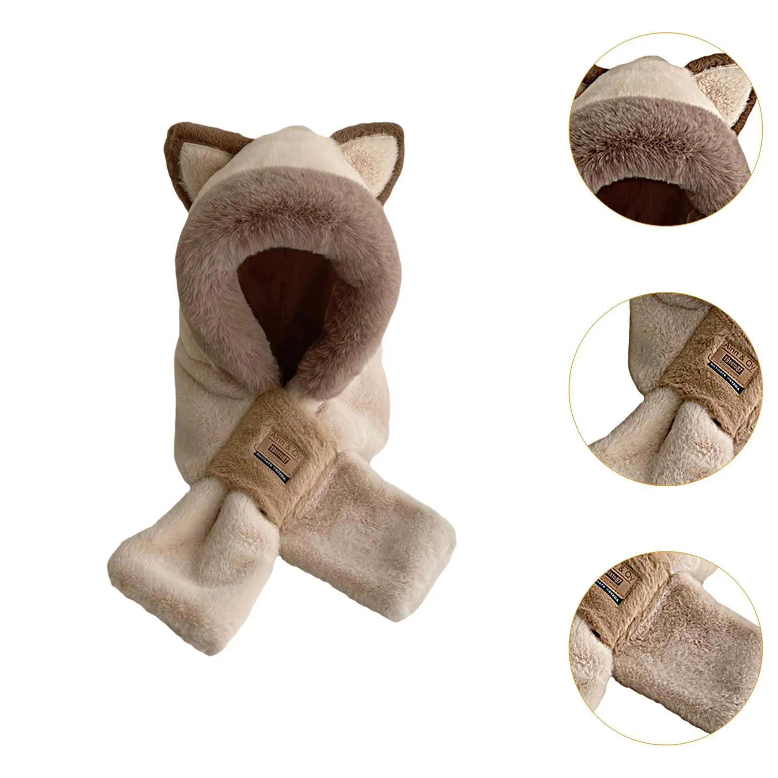 Womens Hood Scarf Neck Warmer Hooded Scarf Windproof Funny Plush Animals Hat