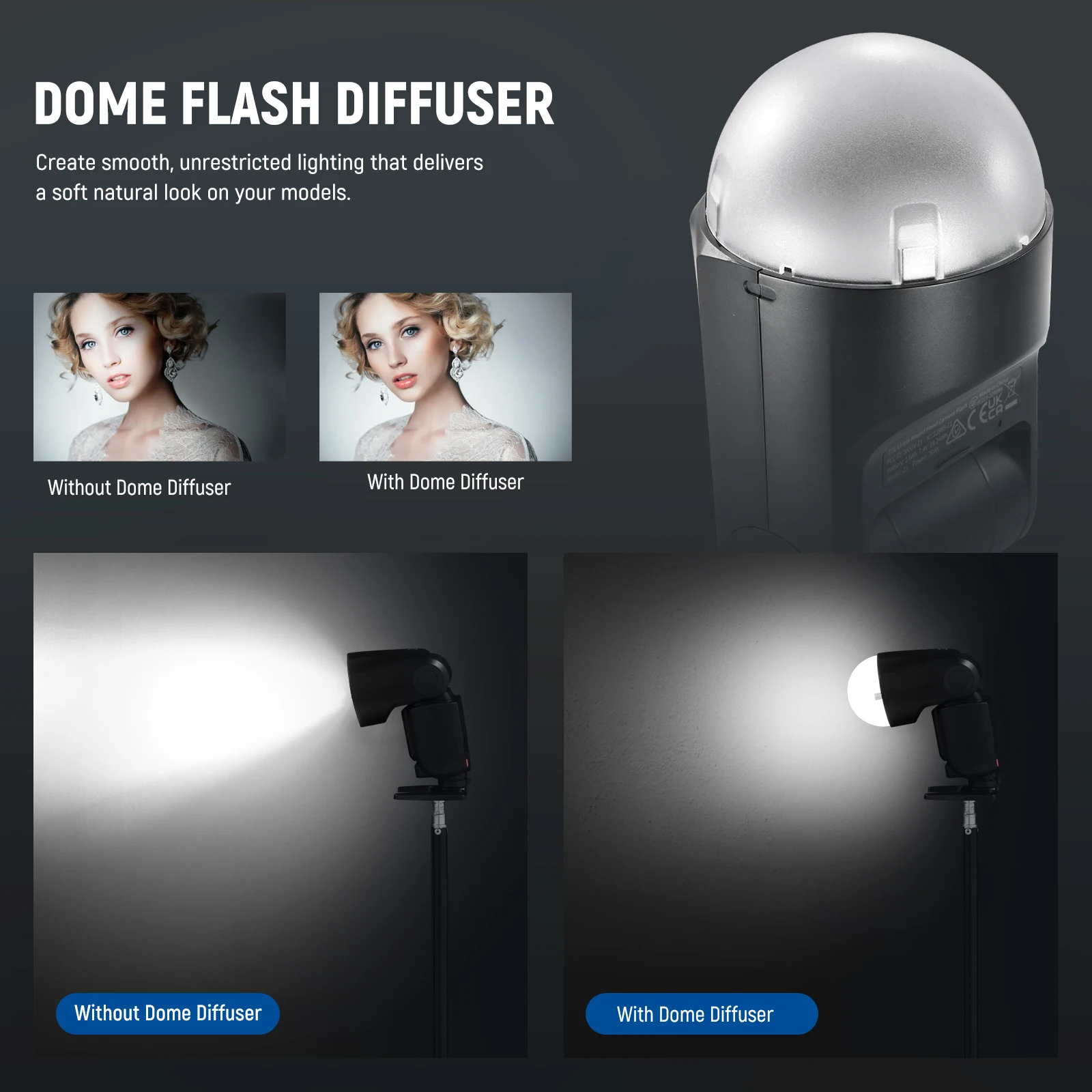 NEEWER Magnetic Dome Diffuser for Z2/Z1 & M12 speedlite. Softens light, magnetic snap-on, portable