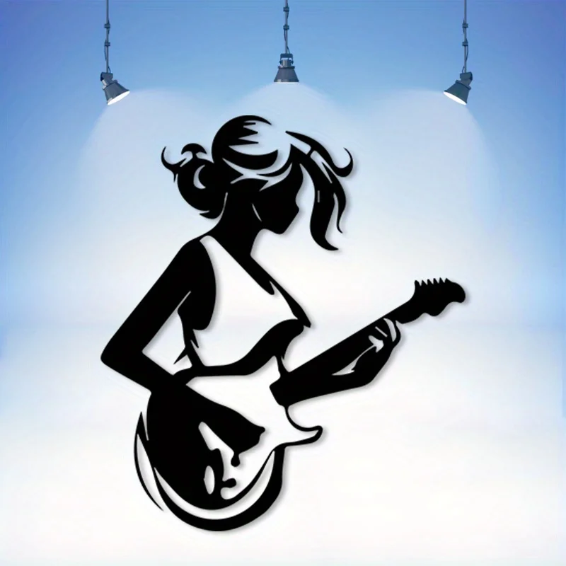 

1 шт. Винтажный металлический настенный декор «Женщина-музыкант на гитаре» — Элегантное антикварное железное музыкальное украшение для гостиной