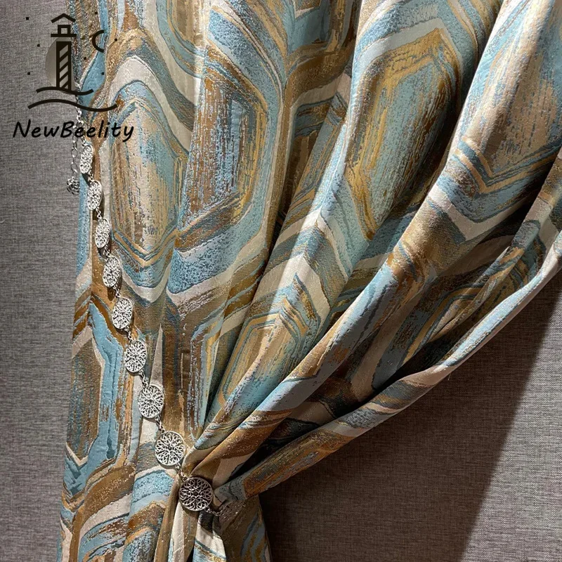 

American Luxury Blackout Fashion Art Gold Wire Jacquard Curtains Window Curtains for Living Room Bedroom Dining Custom Size