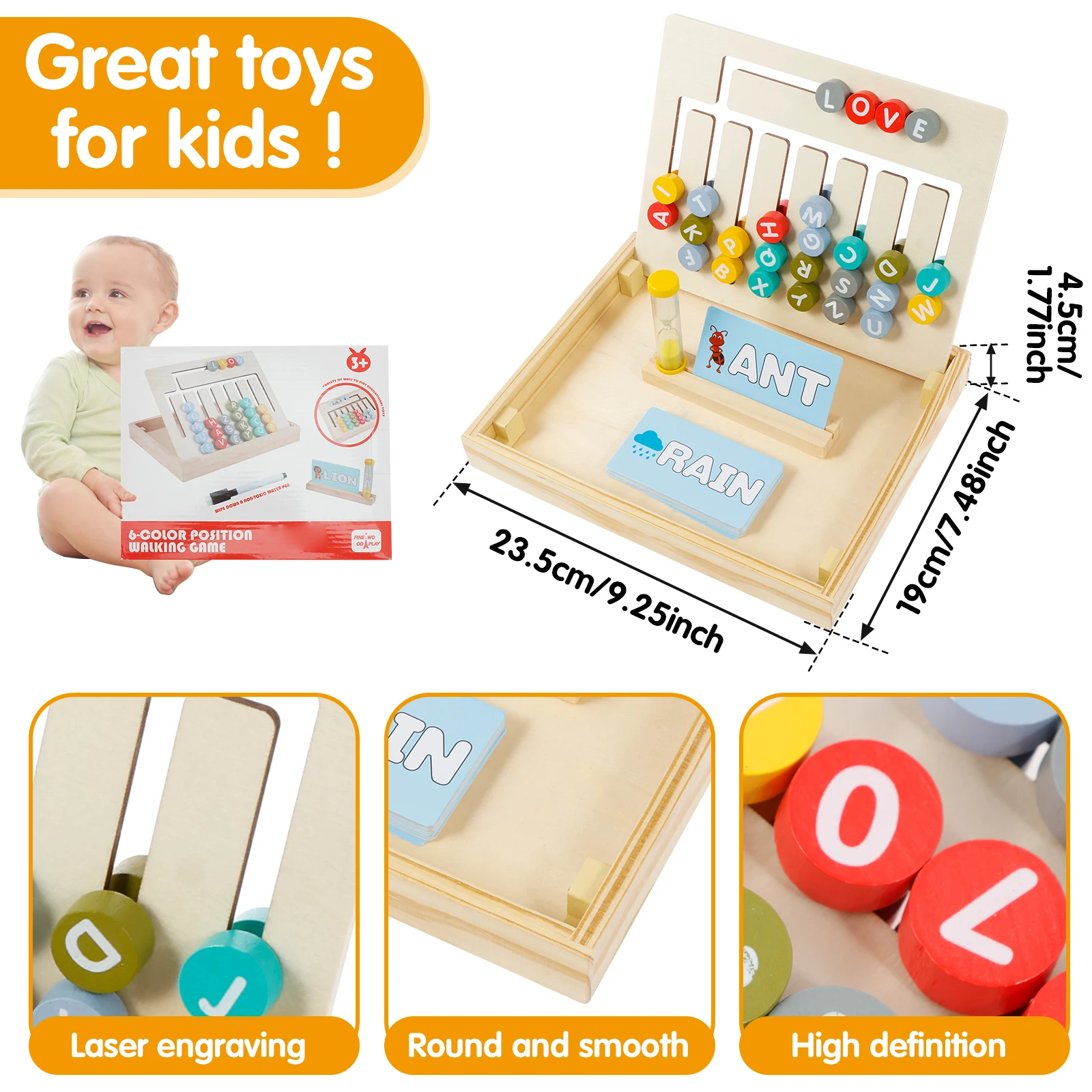 Wooden Alphabet Math Board Montessori Educational Learning Toys with Cards Double Sided Wooden Alphabet Matching Puzzle Early