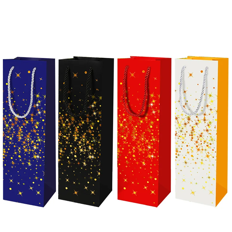 

Wine Packing Paper Bags Gold Gift Bags Printing In Blue Red Black Hot Stamping Paper Bags Wedding Party Festive Event Supplies