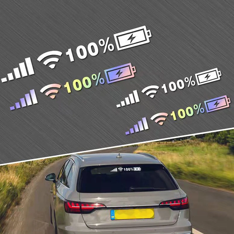 Auto Funny Sticker Wifi Battery Level Mark Vinyl Stickers Decals Car Rear Windshield Body  Silver White Reflective