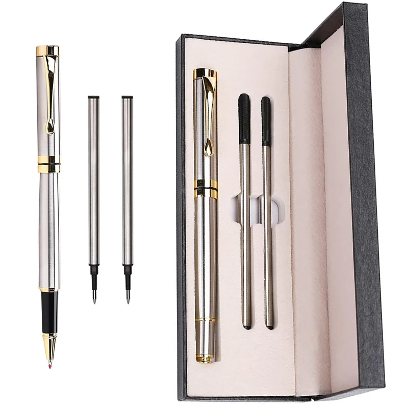 Gift Box Packaging Luxury Metal Signature Roller Pen School Business Office Ballpoint Pens Student Stationery Engraved Name Logo